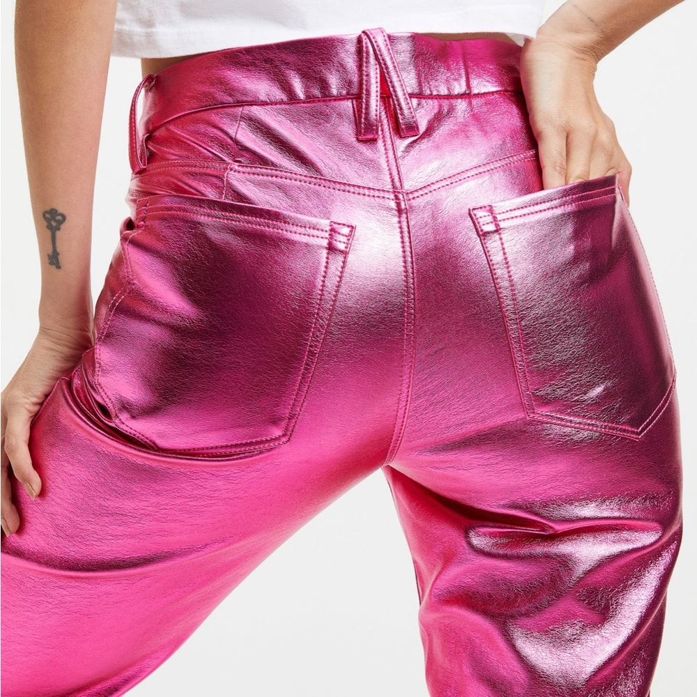 Good American Good Icon Pink Metallic Faux Leather Pants - Picture 3 of 3